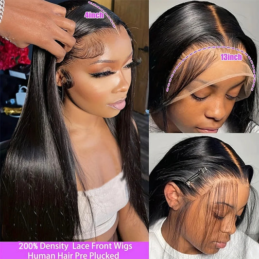 30 32 Inch 13x4 HD Straight Lace Frontal Wigs 360 Front Human Hair 5X5 Closure Wig Pre Plucked For Women 200 Density