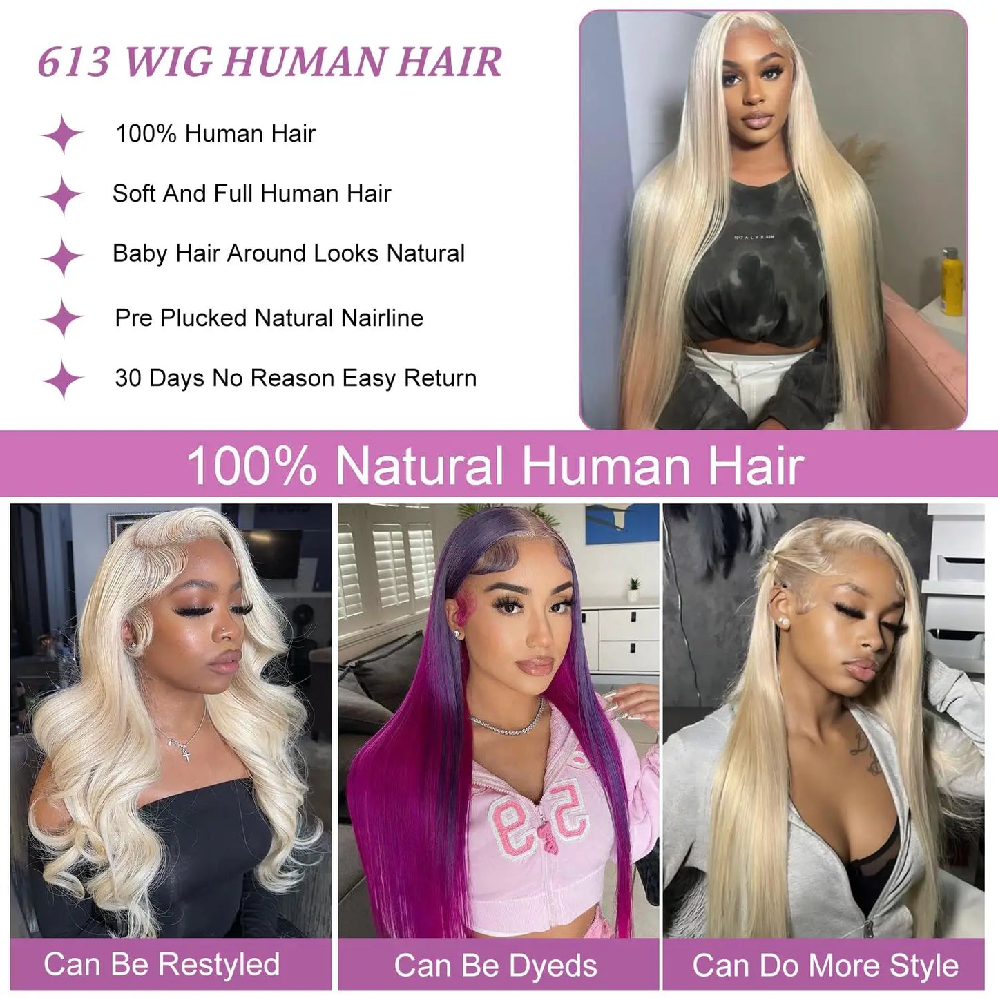 30 Inch 613 Lace Front Wig Human Hair 200% Density 13x6 Straight Blonde HD Transparent Lace Front Wigs Human Hair Pre Plucked